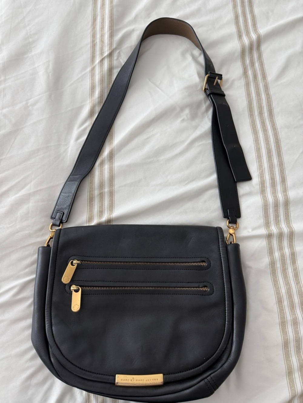Marc Jacobs Black Leather Crossbody with Gold Hardware